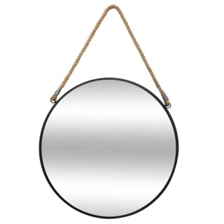 Miroir en métal suspendu avec corde - Diamètre 55 cm - Noir