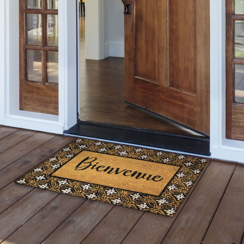 Paillason en fibre de coco Bienvenue - 60 x 40 Cm - Marron et noir