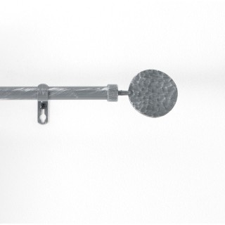 Kit de tringle à rideaux extensible Disque Martelé - L120 /L210 cm - Patine gris