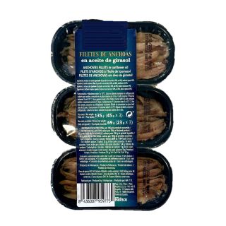 Filet anchois à l'huile tournesol - pack 3x45g - Etui 135g