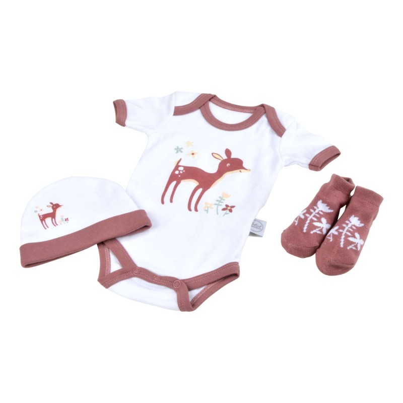 Coffret de naissance avec body, bonnet et chaussettes 0-1 mois - Faon