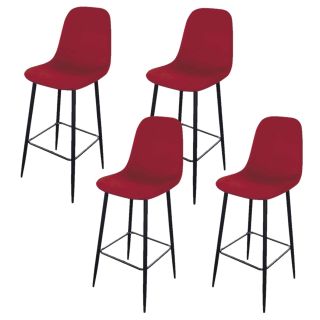 Lot de 4 Tabourets de bar en velours vintage Inoui - Rouge bordeaux