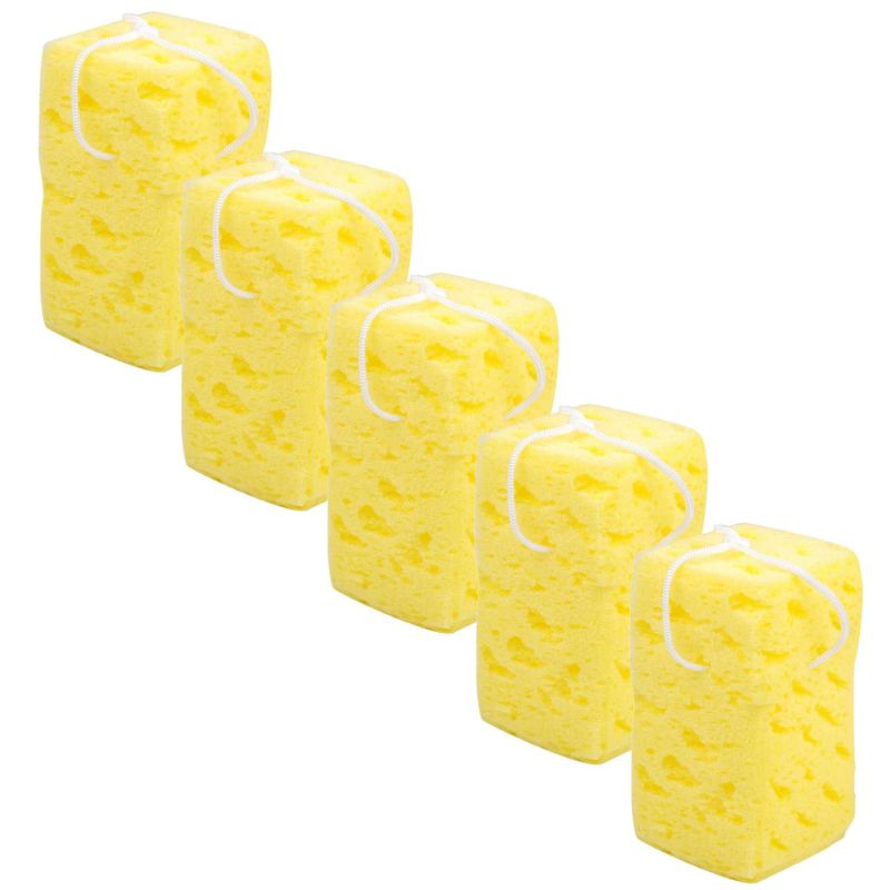 Lot de 5 - Eponge multi-usages avec cordon - 17 x 10 cm - Jaune