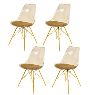 Lot de 4 chaises Diane avec coussin d'assise - Jaune