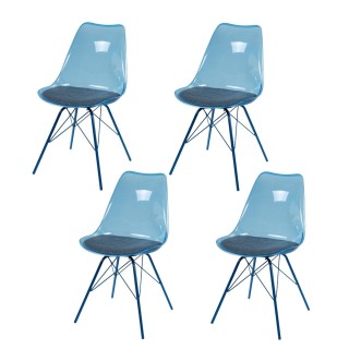 Lot de 4 chaises Diane avec coussin d'assise - Bleu