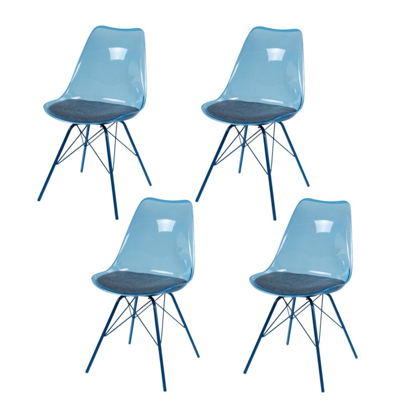 Lot de 4 chaises Diane avec coussin d'assise - Bleu