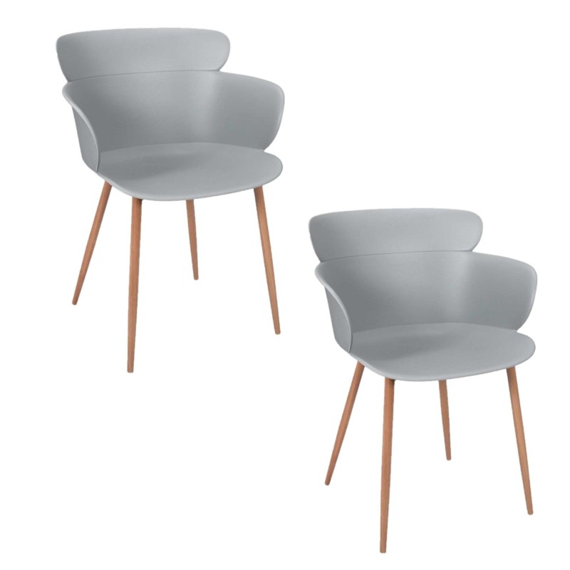 Lot de 2 fauteuils coque Lorens en polypropylène et métal - Gris et Marron