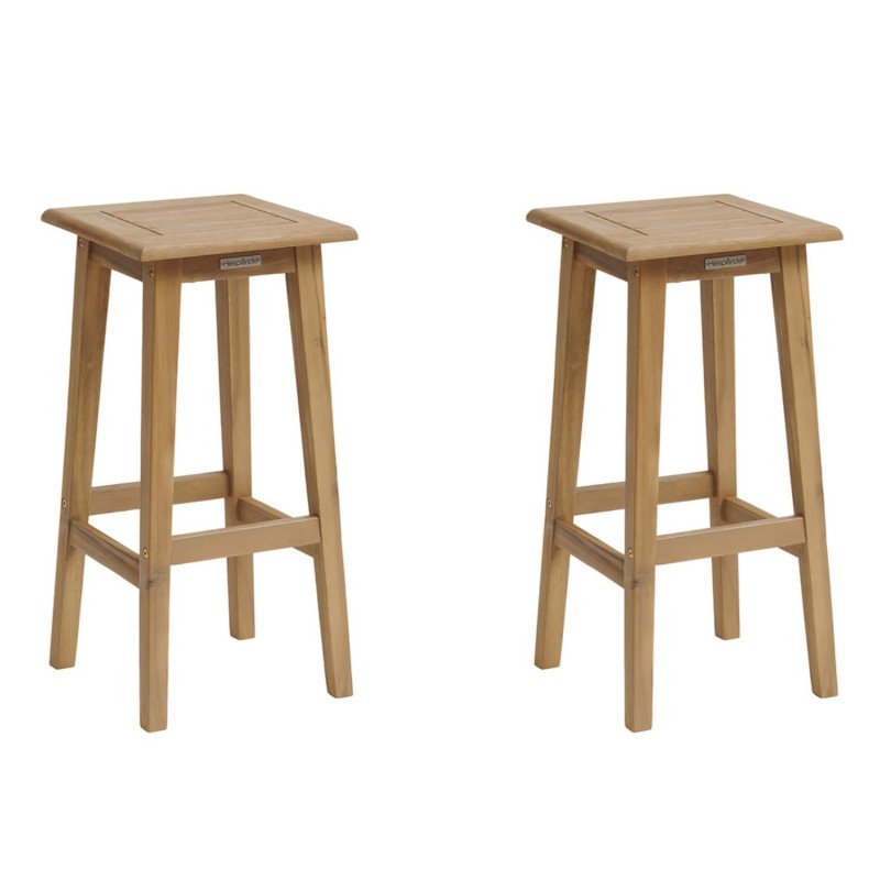 Lot de 2 tabourets haut de jardin Tiwi en acacia - Beige