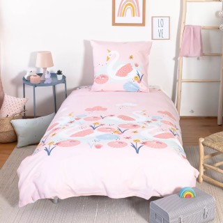 Parure de lit enfant Cygne - Coton 57 fils/cm² - 140 x 200 cm - Rose