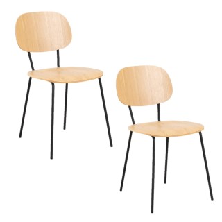 Lot de 2 chaises Daphné en bois et métal - Beige et noir