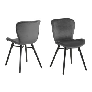 Lot de 2 chaises Lucie en velours et bois - Gris et noir