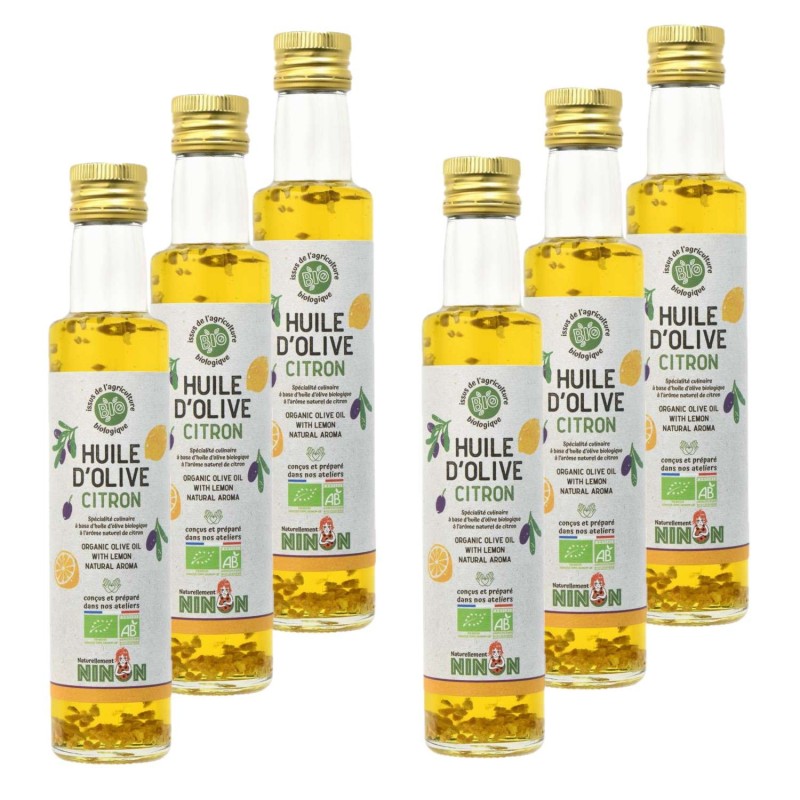 Lot 6x Huile d’olive extra vierge citron BIO - Bouteille 250ml