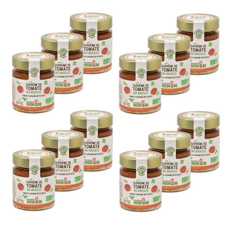 Lot 12x Suprême de tomates au basilic BIO - Pot 130g