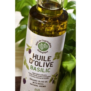 Lot 12x Huile d’olive extra vierge basilic BIO - Bouteille 250ml