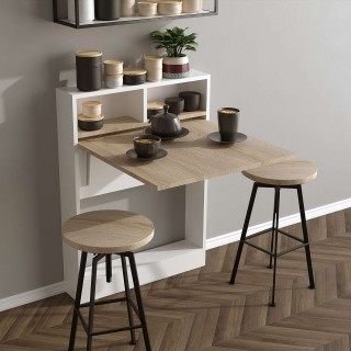 Table pliante Aymar en bois - Blanc et beige