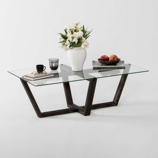 Table basse Onyxale en verre et bois massif - Transparent et gris foncé