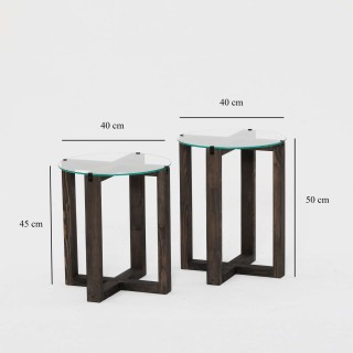 Lot de 2 tables d'appoint Galadron en verre et bois - Transparent et gris foncé