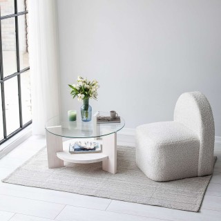 Table basse ronde 1 étagère Auréline en verre et bois - Transparent et Blanc