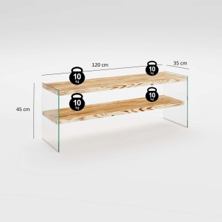 Meuble TV 1 étagère Crustallia en verre et bois - Transparent et beige