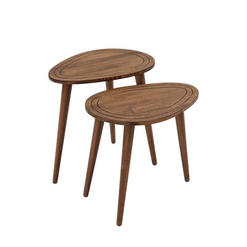 Lot de 2 tables d'appoint Théodore en bois massif - Marron