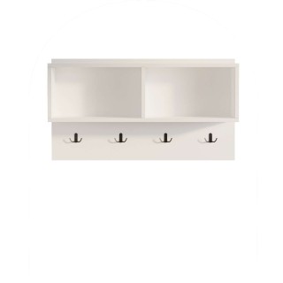 Etagère murale 2 niches et patères en bois - Blanc