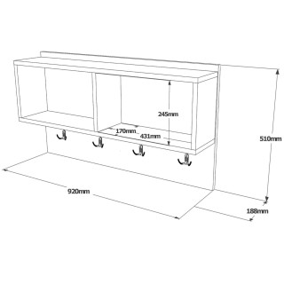 Etagère murale 2 niches et patères en bois - Blanc