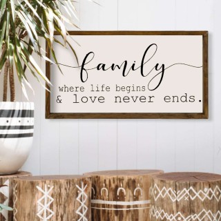 Tableau Family en bois - 50 x25 cm - Blanc et noir