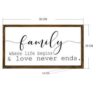 Tableau Family en bois - 50 x25 cm - Blanc et noir