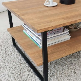 Table basse 1 étagère Auralis en bois massif - Beige et noir