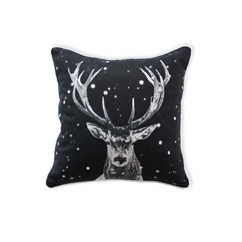 Coussin imprimé cerf Epicéa - 40 x 40 cm - Noir