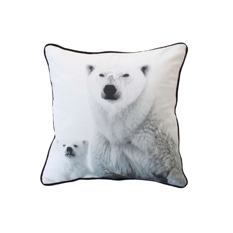 Coussin imprimé ours Epicéa - 40 x 40 cm - Blanc