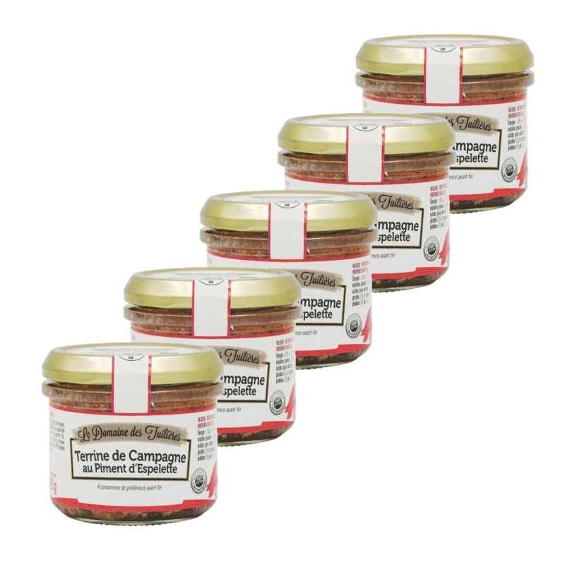 Lot 5x Terrine de campagne au piment d'Espelette - Bocal 450g