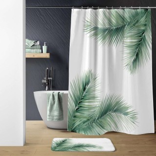 Rideau de douche et tapis de bain Varadero - Blanc et vert