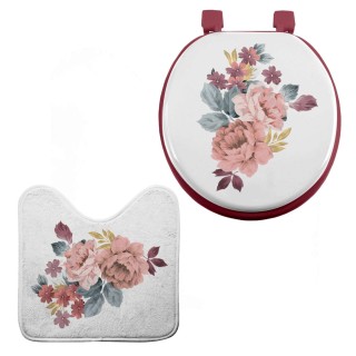 Abattant et tapis WC Pasadera - Blanc et rose