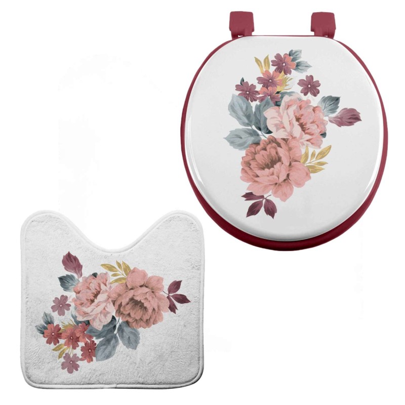 Abattant et tapis WC Pasadera - Blanc et rose