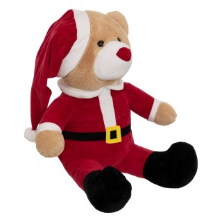 Peluche ours père Noël - H. 60 cm - Rouge