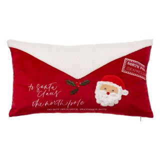 Coussin lettre au Père Noël - 50 x 30 cm - Blanc et rouge