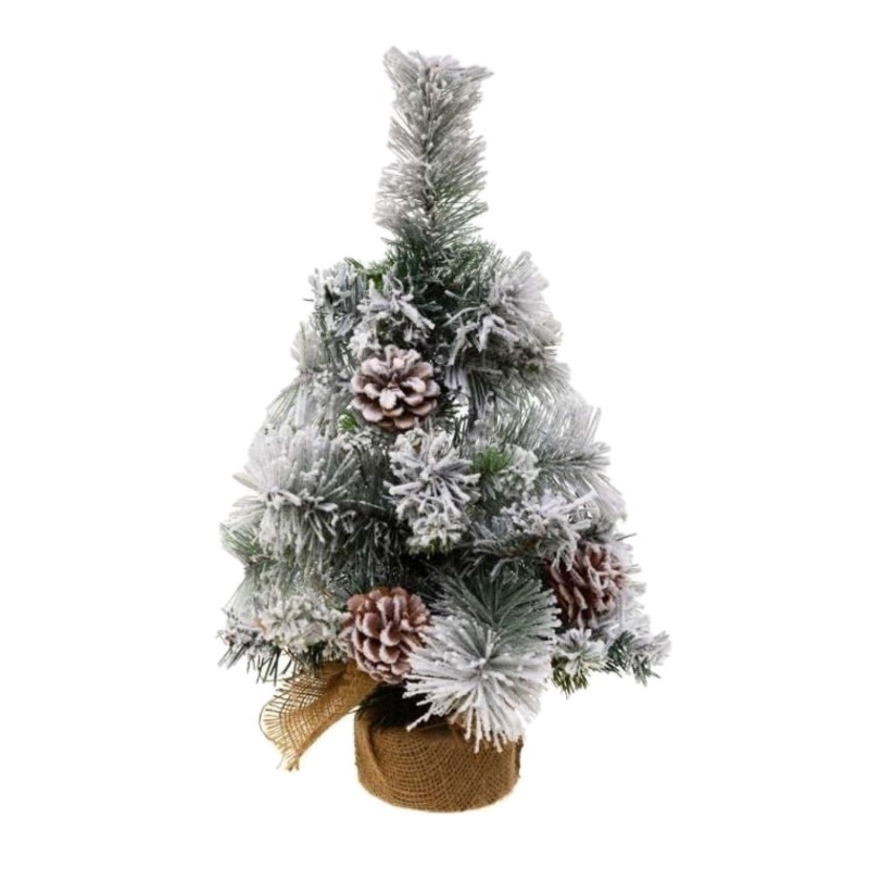 Sapin de Noël artificiel floqué Minnesota - H. 50 cm - Blanc et vert