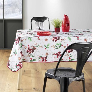 Nappe rectangulaire antitache et infroissable Père Noël - 150 x 240 cm - Blanc et rouge