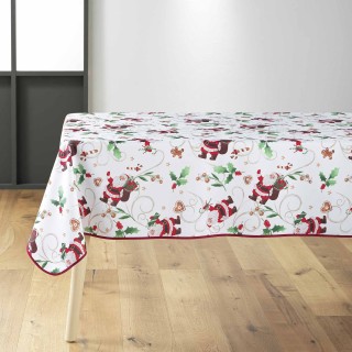 Nappe rectangulaire antitache et infroissable Père Noël - 150 x 240 cm - Blanc et rouge