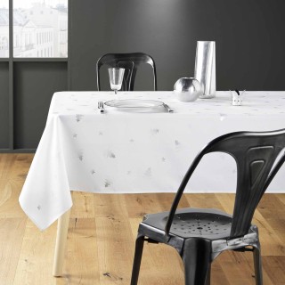 Nappe rectangulaire antitache et infroissable Sapins - 150 x 240 cm - Blanc et argent