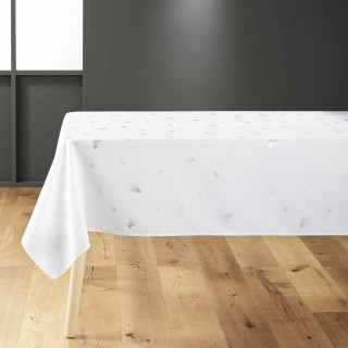 Nappe rectangulaire antitache et infroissable Sapins - 150 x 240 cm - Blanc et argent