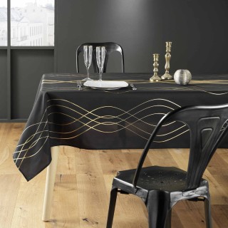 Nappe rectangulaire antitache et infroissable Rêve d'or - 150 x 240 cm - Noir et or