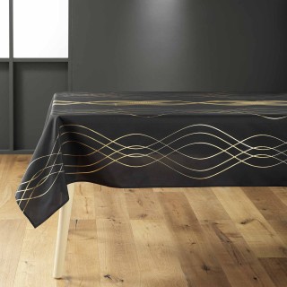 Nappe rectangulaire antitache et infroissable Rêve d'or - 150 x 240 cm - Noir et or