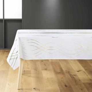 Nappe rectangulaire antitache et infroissable Rêve d'or - 150 x 240 cm - Blanc et or