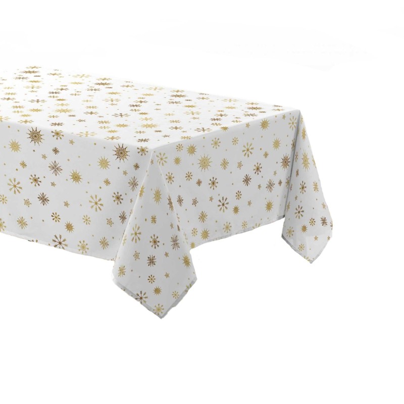 Nappe rectangulaire antitache et infroissable Eclat d'or - 150 x 240 cm - Blanc et or