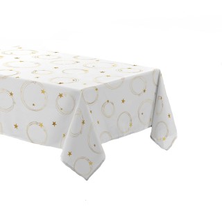 Nappe rectangulaire antitache et infroissable Etoiles scintillantes - 150 x 240 cm - Blanc et or