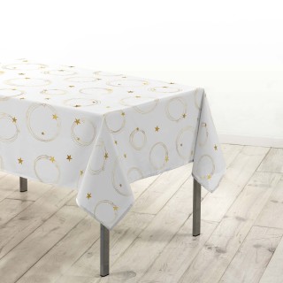 Nappe rectangulaire antitache et infroissable Etoiles scintillantes - 150 x 240 cm - Blanc et or