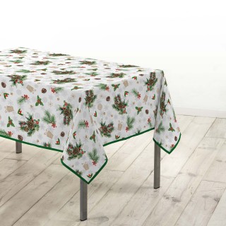 Nappe rectangulaire antitache et infroissable Flore d'hiver - 150 x 240 cm - Blanc et vert