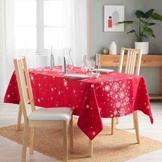 Nappe rectangulaire antitache et infroissable Flocons - 150 x 240 cm - Rouge et argent